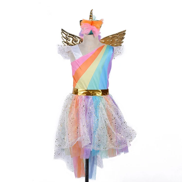 Kids Girls Rainbow Unicorn Costume For Girls Princess Halloween Carnival Birthday Party Dress Cosplay Costumes