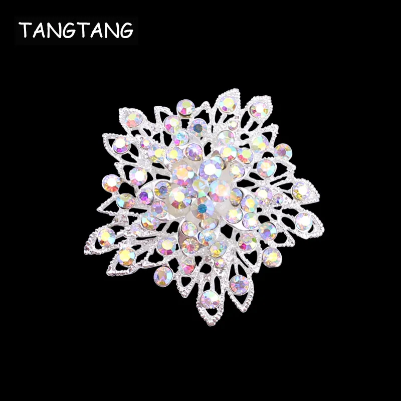 Women\'s Crystal Elegant Flower Bridal Corsage Brooch Pin Silver Plated AB Color Rhinestone Bouquet Breastpin For Wedding, BH8325