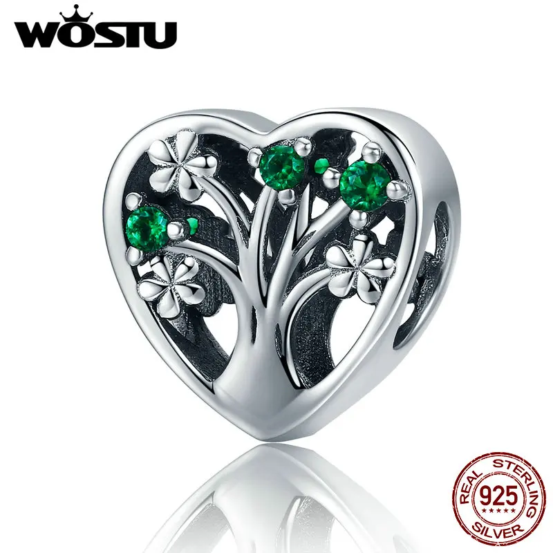 

WOSTU 925 Sterling Silver Hot Sale Tree of Life Heart Shape Beads fit original WST Charm Bracelets Jewelry Gift FIC221