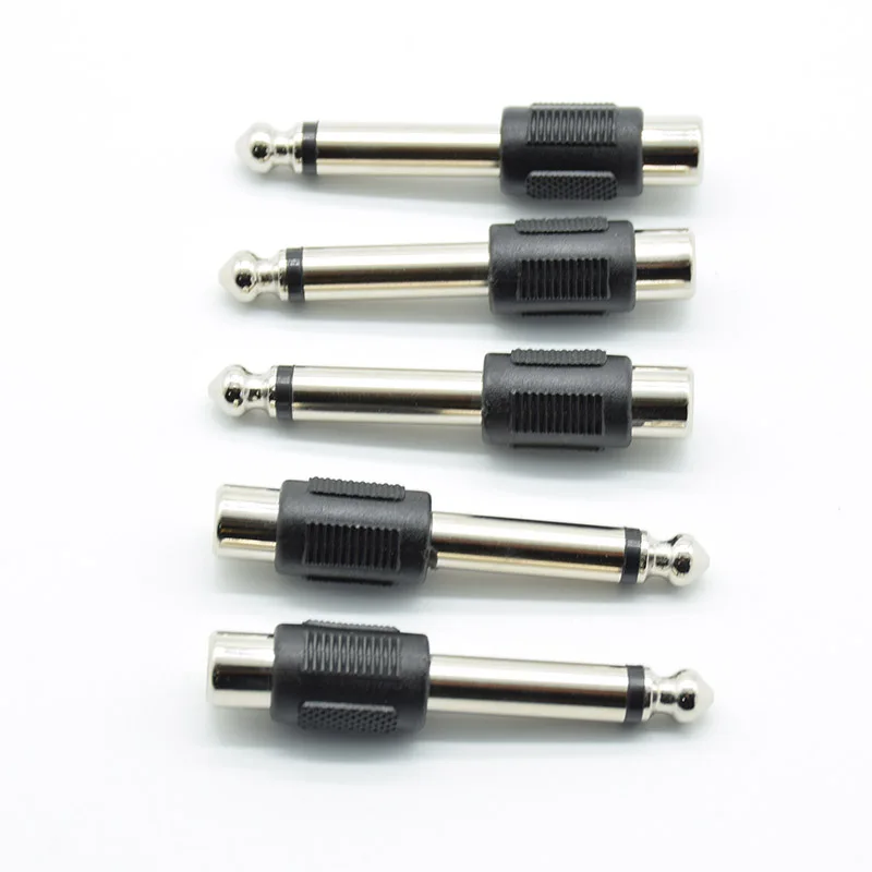 5pcs RCA/AV Female Jack to 6.35mm 1/4 Inch Male Mono Audio Adapters Connectors Plugs for DIY FM Microphone