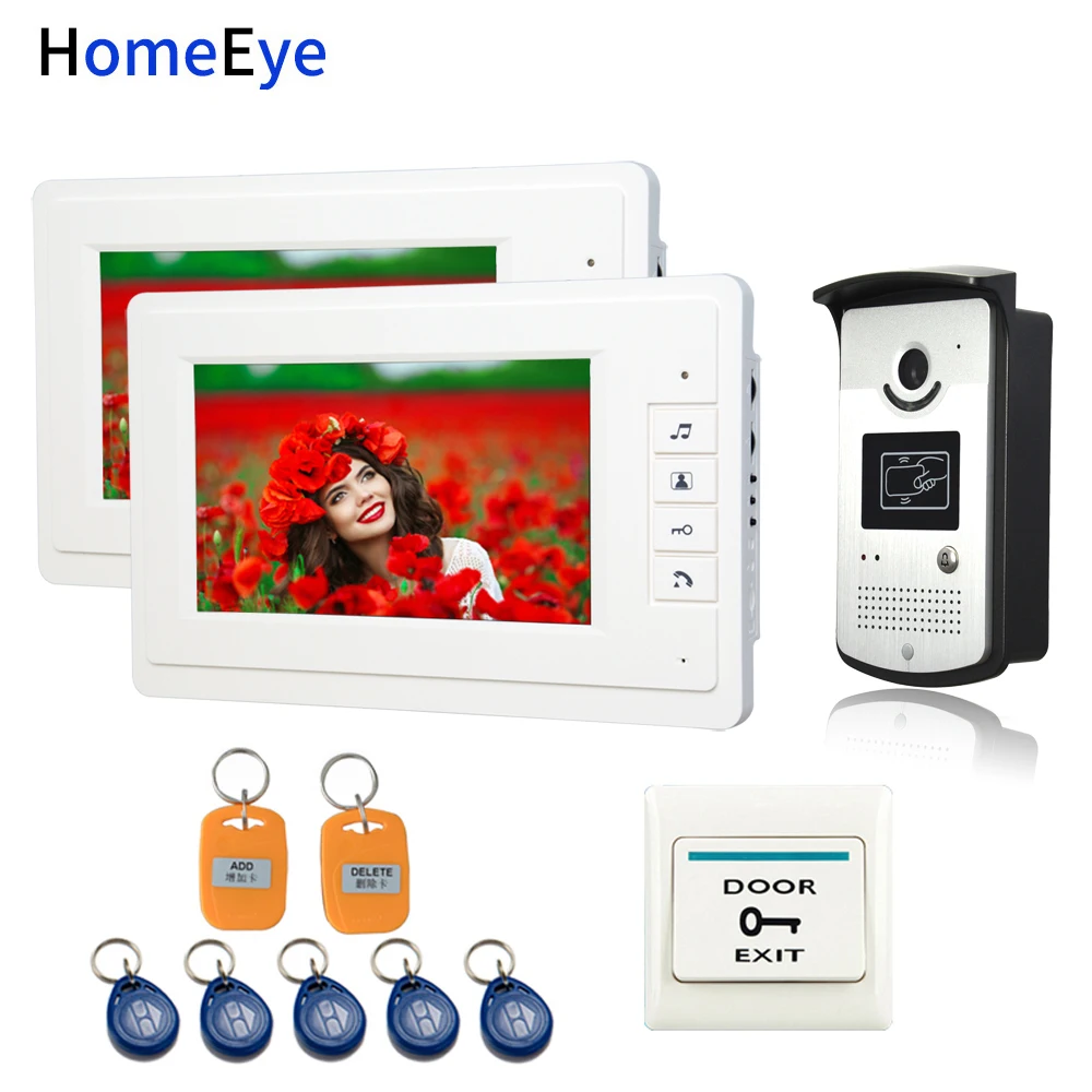 

7'' Video Door Phone Video Intercom Home Access Control System 5-Wire Indoor Monitor+Rainproof Call Camera+RFID Card+Exit Switch