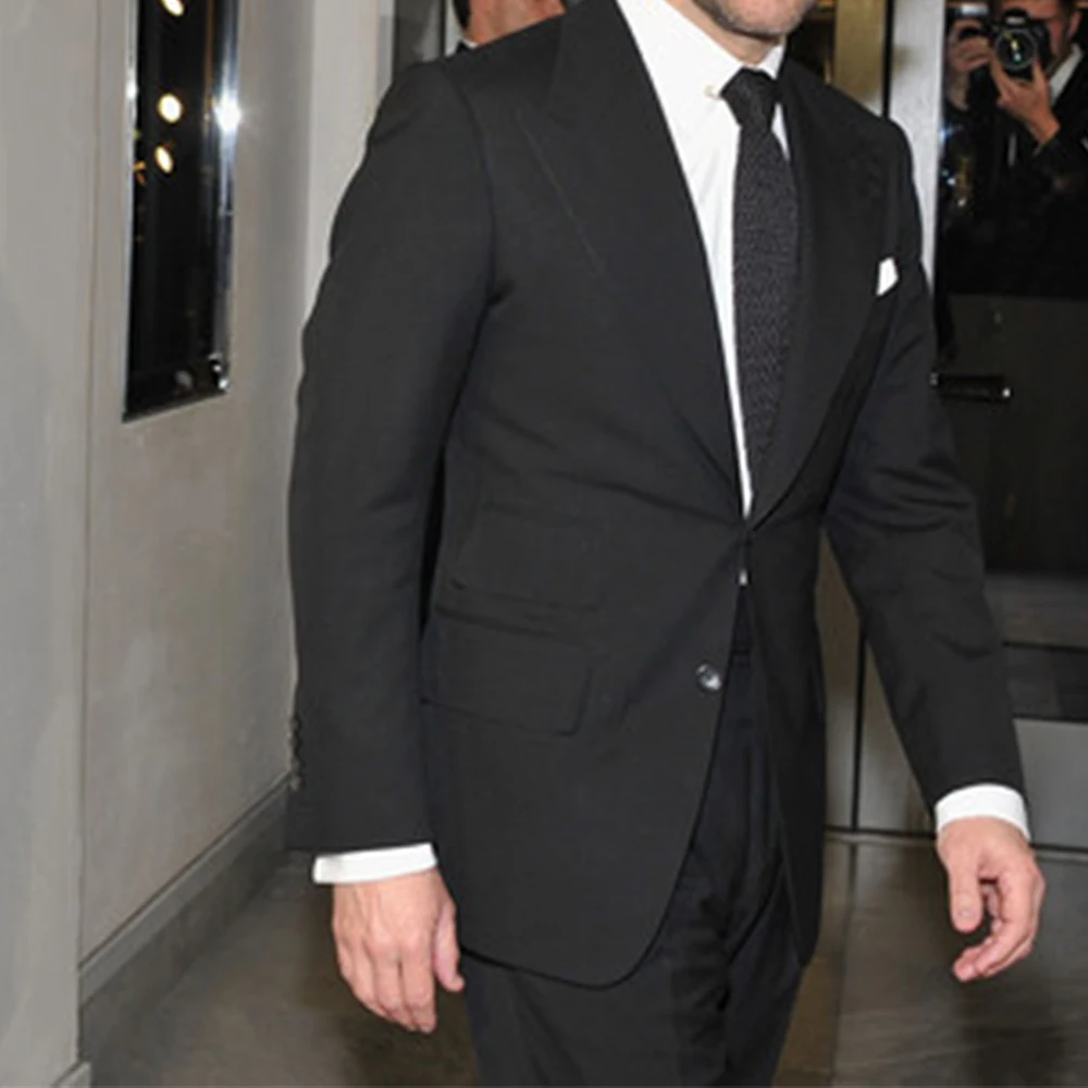 CUSTOM MADE TO MEASURE MEN Black SUIT,BESPOKE TAILOR DOUBLE FLAP POCKET WEDDING TUXEDOS FOR MEN image 2