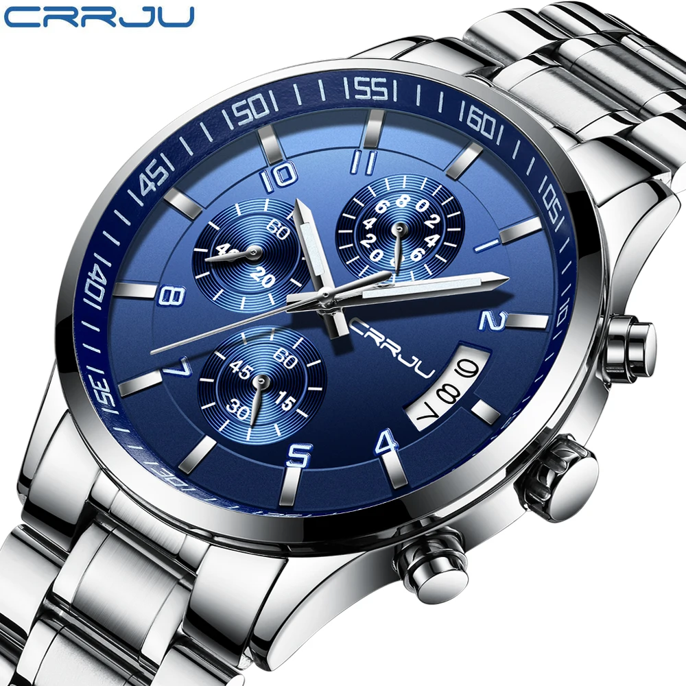 CRRJU Watch Luxury Business Men Sport orologi da polso al quarzo giappone movimento Business orologio in acciaio inossidabile per uomo erkek kol