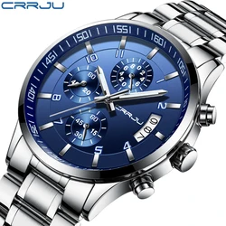 CRRJU Watch Luxury Business Men Sport Quartz WristWatches Japan Movement  Business Stainless Steel Clock For Men erkek kol saati