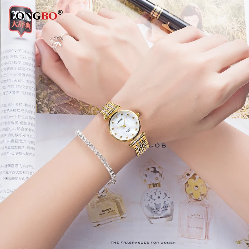 แฟชั่น Longbo Luxuary นาฬิกาธุรกิจคลาสสิกผู้ชายสไตล์กันน้ำนาฬิกาผู้หญิงนาฬิกา Charms Analog นาฬิกาข้อมือฟรี Bo