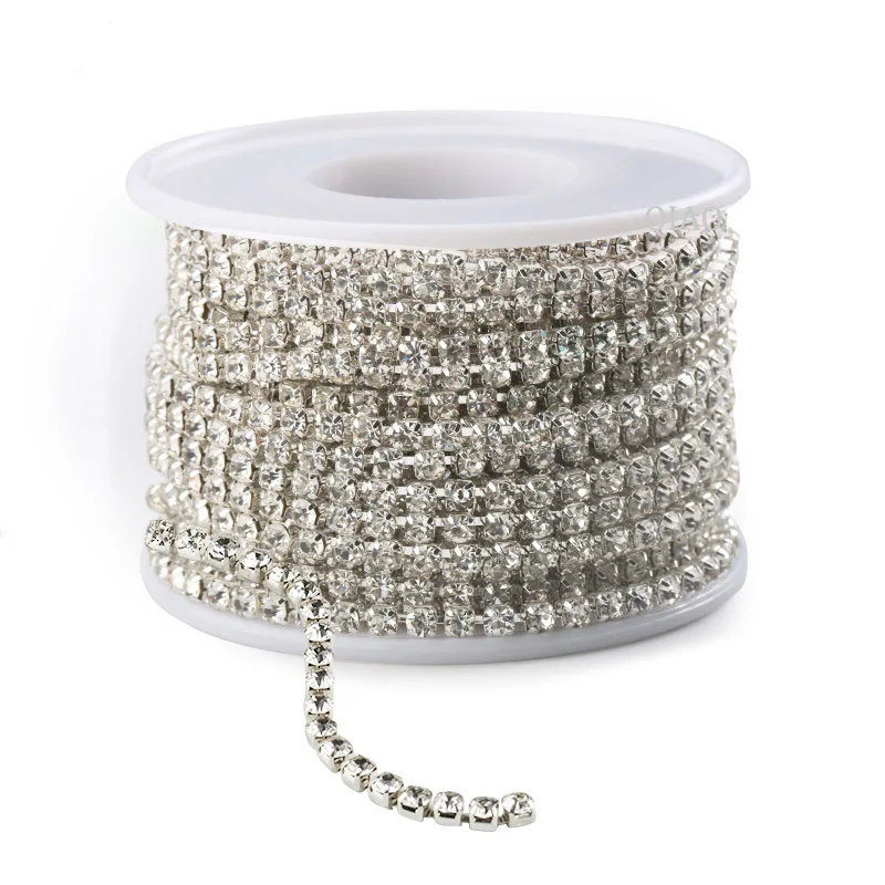 QIAO10yards/roll SS6 SS12 Veel Kleur Nieuwe Aanbiedingen Kristalglas Strass Ketting DIY Mode Accessoires Sluiten Strass Cup Keten