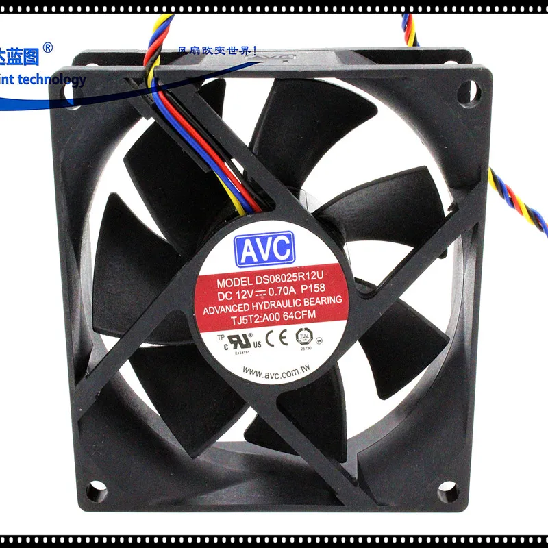 AVC DL08025R12U 8025 80MM 80*80*25MM Cooling Fan  Comptuter CPU Case Cooling Fan 12V 0.7A  With 4pin PWM