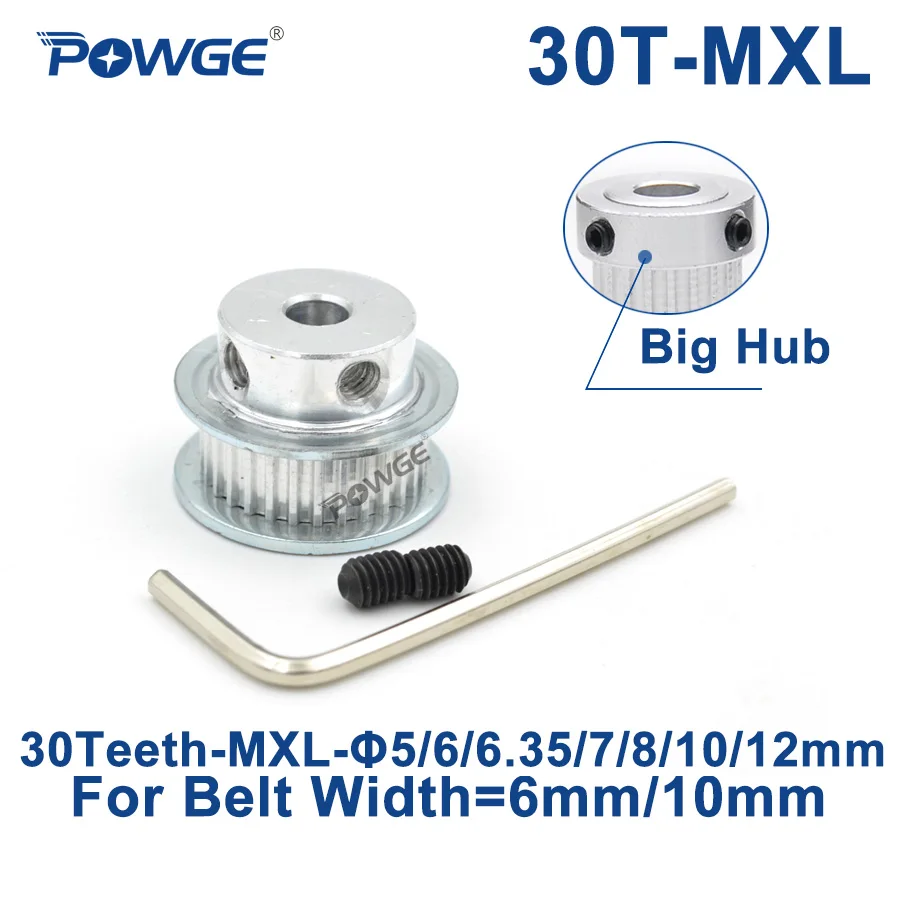 POWGE Inch 30 Teeth MXL Timing pulley Bore 5/6/6.35/7/8/10/12mm for width 6mm 10mm MXL synchronous Belt Gear wheel 30teeth 30T