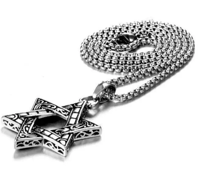 GNAYY Jewelry Necklace Chain Stainless steel Jewish star of David Pendant For Mens Gifts 3mm 24 inch box chain