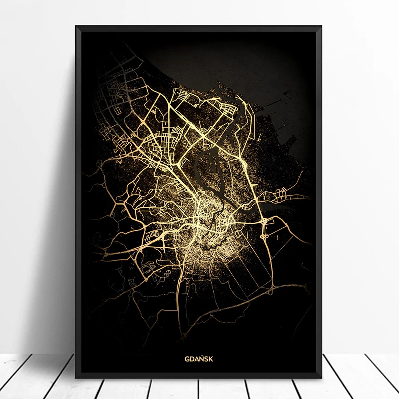 Gdansk City Light Maps Custom World City Map Posters Canvas Prints Nordic Style Wall Art Home Decor