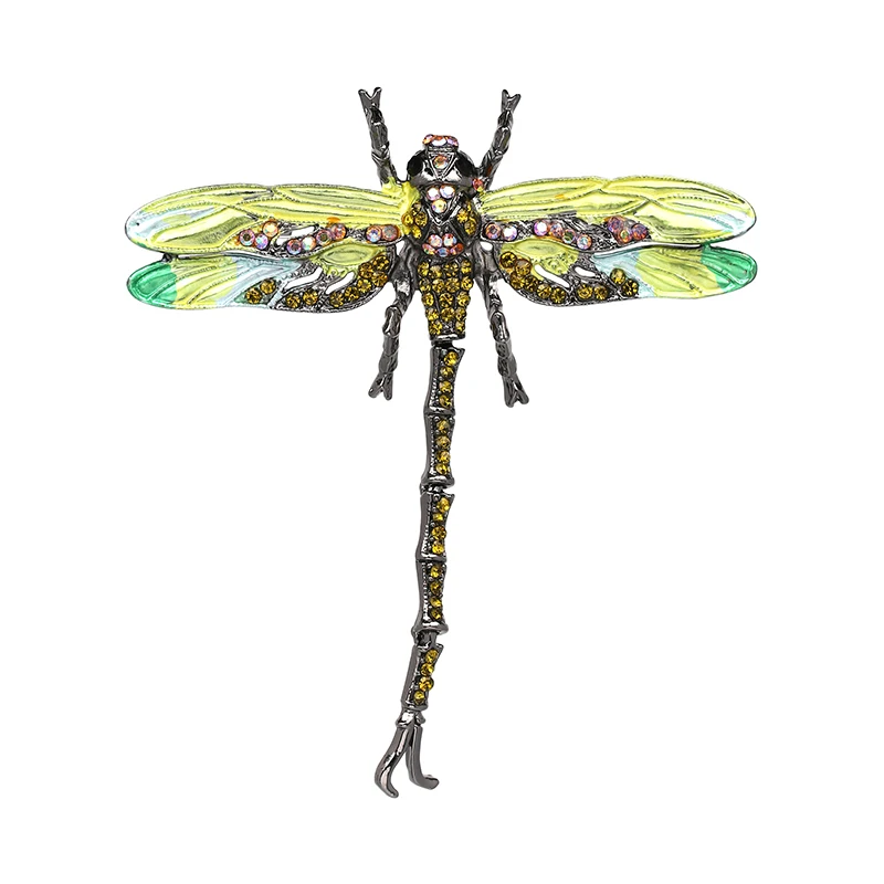 High Quality Crystal Dragonfly Brooches for Women Girl Green Jewelry Scarf Lapel Pins Brooch Antique Accessories O2202-1