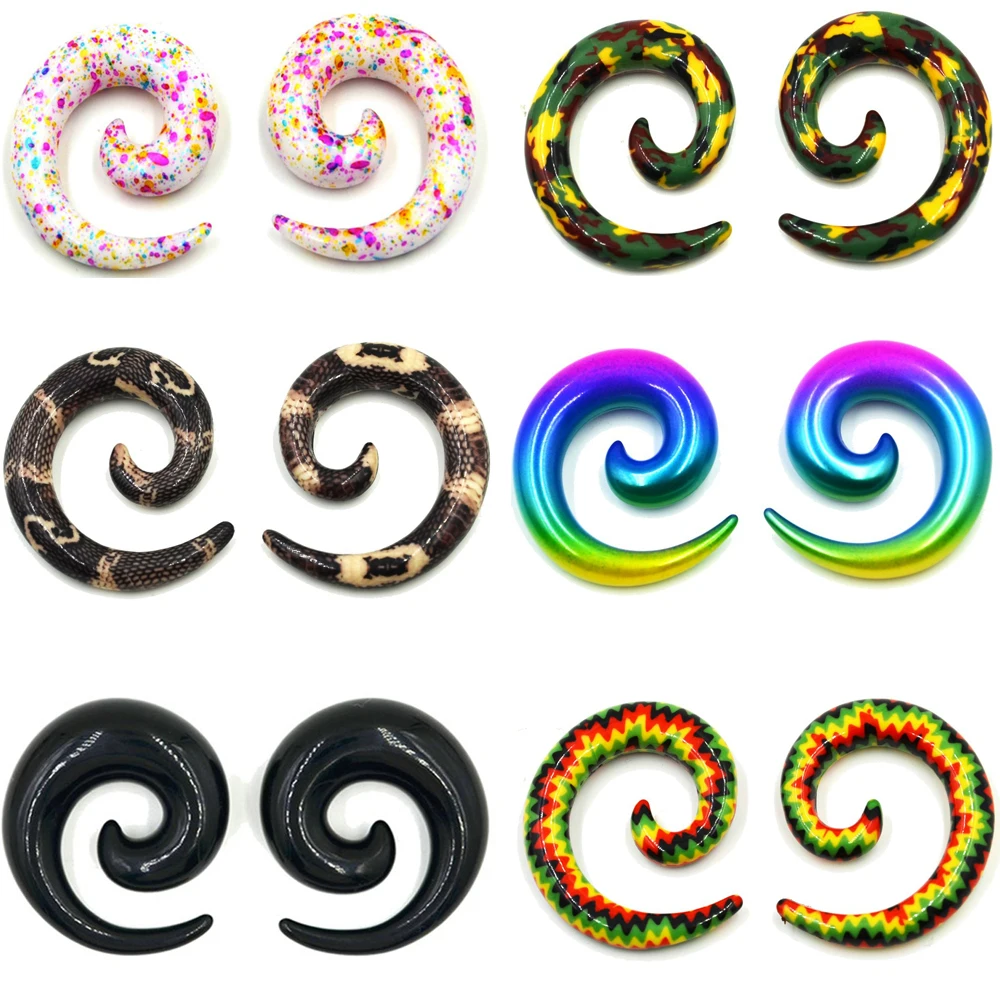 1Pair Acrylic Fashion Pattern Printing Ear Spiral Taper Jewelry Body Piercing Stretcher Swirl Earring Spiral Expanders Piercing