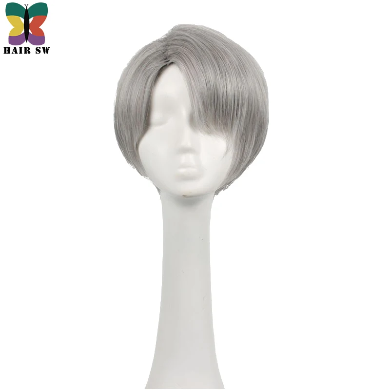 

HAIR SW Pixe Cut Short Straight on Ice Skating Cosplay Wig Grey Synthetic High Temperature Fiber For Party or Daily use