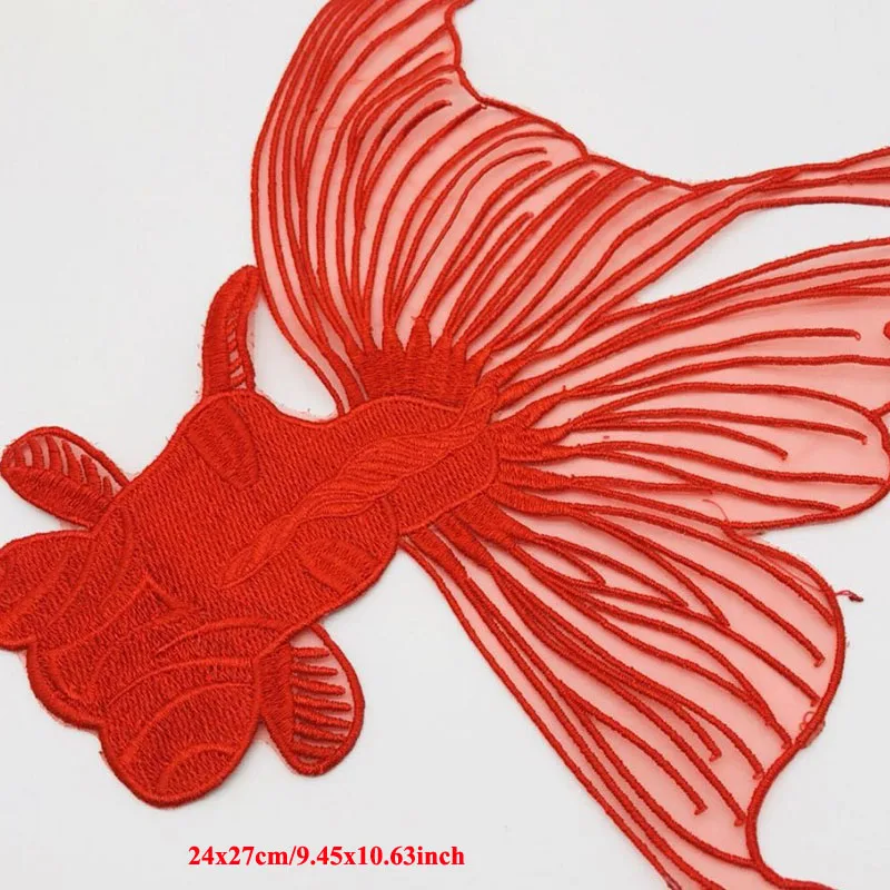 1PCS Big Organza Red Fish Patch DIY Clothes Accessories DIY Cloth Sew On Fashion Patches for Clothing Size 24cm*27cm