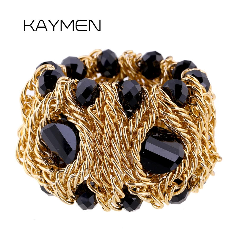 KAYMEN Fashion Crystal Bracelet Elastic Bangle for Women Handmade Bohemian Statement Charm Bracelet Cocktail Party Jewelry