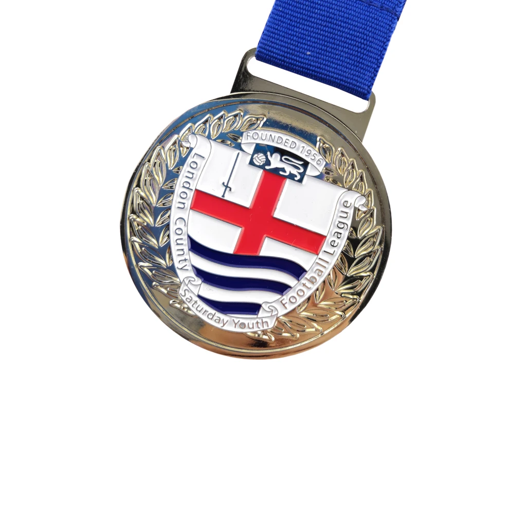 Customized Round Shiny Silver Plating Medal, Zinc Alloy Medal, Football Medals, 2.55 in