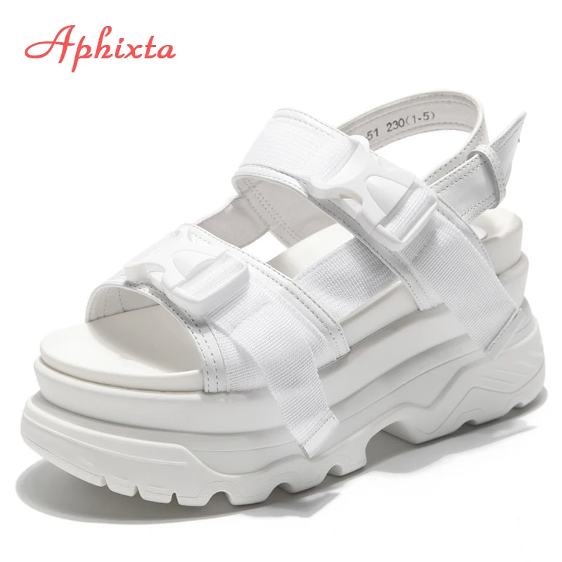 Aphixta Platform Shoes Women Sandals Wedge Heels Height Increaming Summer Buckle Thick Soled Beach Canvas Sandals Big Size 43