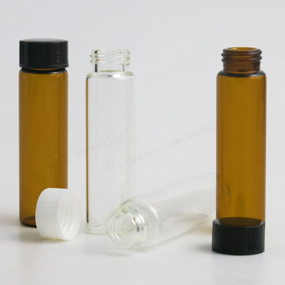 

10ml Clear Sample Glass vial with Black White Cap 1/3oz Essential Oil Bottles1/3 OZ Transparent Glass Containers