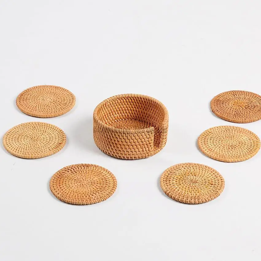 

6pcs Rattan Tea plate Drainage Cup Teapot Mat Gongfu Tea Table Serving Plate Tea Trays Teaware