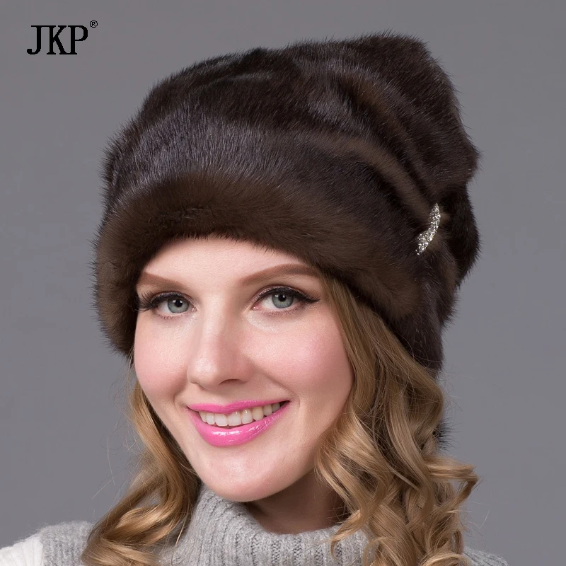 

JKP 2024 Autumn and Winter Natural Full Mink Fur Hat Female Diamond Jewelry Fashion Women Warm Real warm Mink Fur Hat DHY-67