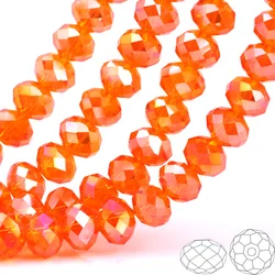 OlingArt 3/4/6/8/10mm Round Glass Beads Rondelle Austria faceted crystal Orange AB color Loose bead 5040 DIY Jewelry Making