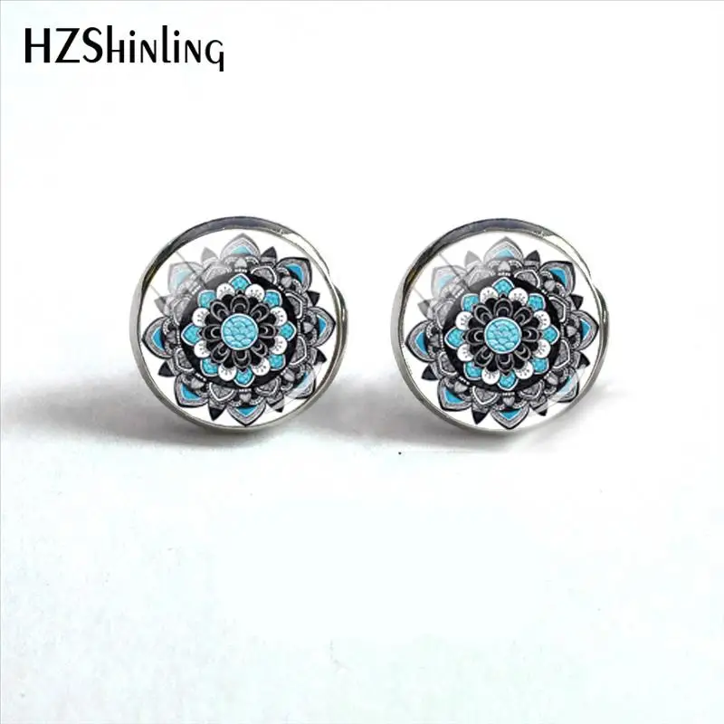 2018 NEW Mandala Earring Zentangle Inspired Art Ear Stud Glass Dome Photo Earrings Round Hand Craft Jewelry For Women HZ4