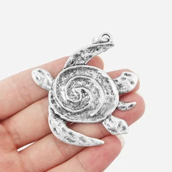 2pcs Antique Silver Color Large Swirl Spiral Sea Turtle Pendant For Necklace Jewelry Making Findings 57*59mm