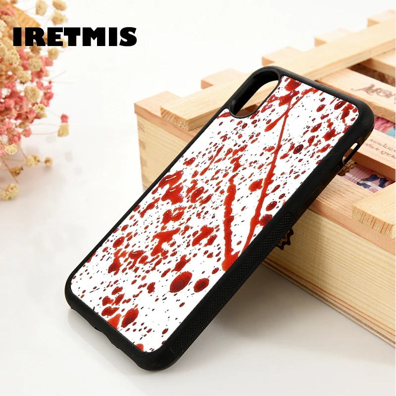 Iretmis 5 5S SE 6 6S Soft TPU Silicone  phone case cover for iPhone 7 8 plus X Xs 11 Pro Max XR Blood Splatter funny, cool,