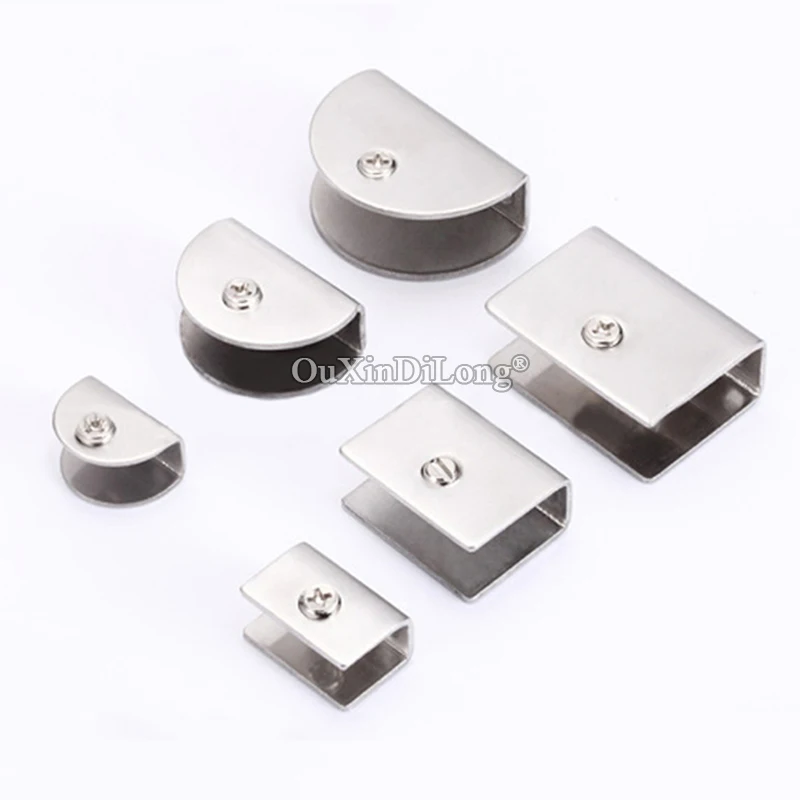 Brand New 20PCS Stainless Steel Glass Clamps Clips Glass Fixed Holder Brackets Shelf Support Connectors Silver Tone