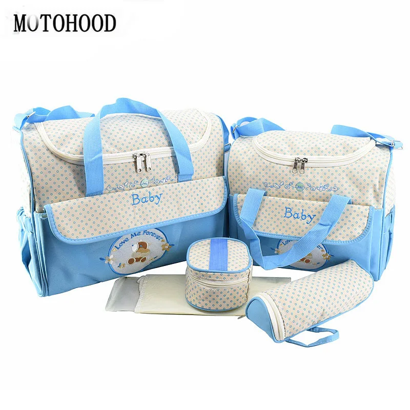 MOTOHOOD 5pcs Baby Diaper Bags Sets For Mom Maternity Bags High Capacity Multifunction Travel Nappy Bag Organizer Zipper