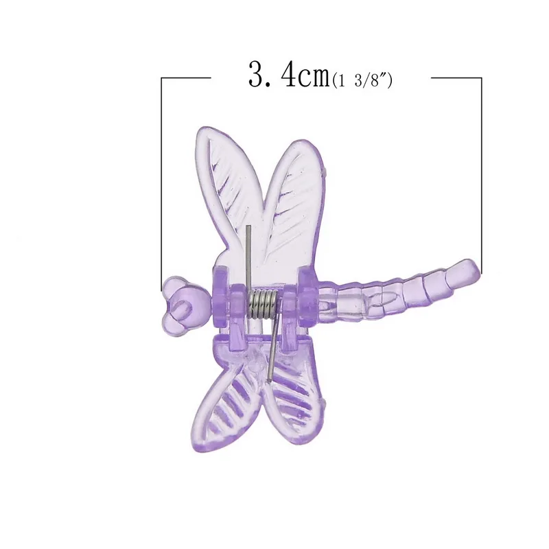 8SEASONS Plastic Dragonfly Shaped Hair Claw Clips Multicolor Mixed Claw Jewelry Women Fashion Hair Accessories 3.6X3.4cm, 100PCs