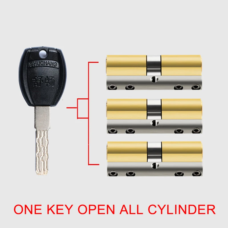 DIY Management Same Key Open Mix All Cylinder  Anti Prying Break Steel Bar Brass Serpentine Groove Key Door Lock Cylinder