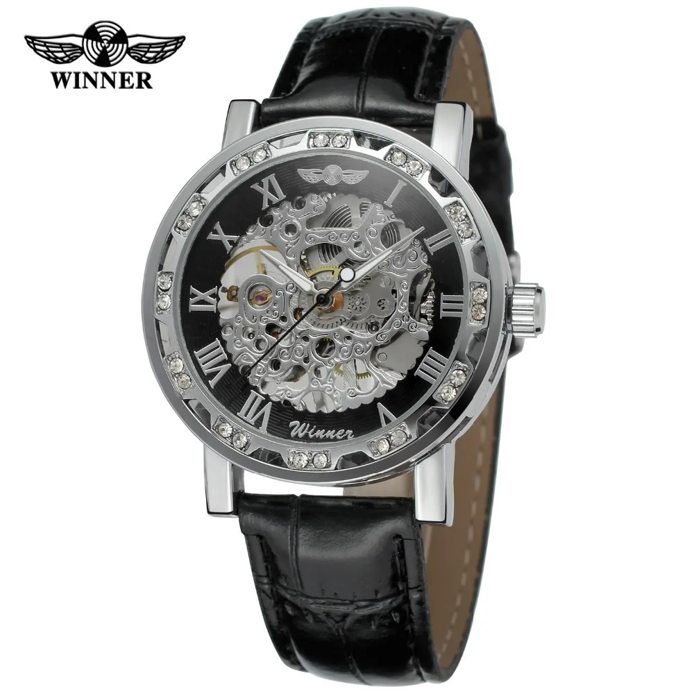 WINNER Brand Leather Mechanical Watch Mens Watches Waterproof Skeleton Business Men Clock Luxury Sport Military Male Wristwatch