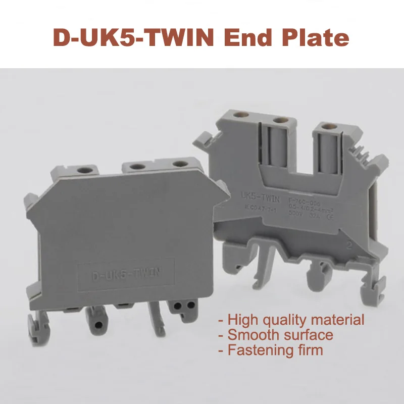 50 Stück D-UK5-TWIN Anschlussklemmen Endplatte Einlass Doppelausgang DIN-Schienen-Schraubklemmenblock Bornier UK5-TWIN Dichtungsblende Trennwand – Detail 2