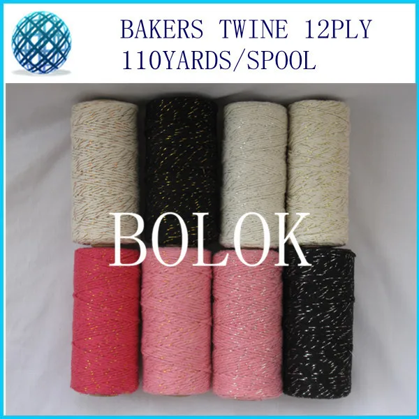 

200pcs/lot add gold/sliver/copper/red metallic Cotton Baker twine (11 kinds color),black/gold/sliver, pink/gold/sliver twine