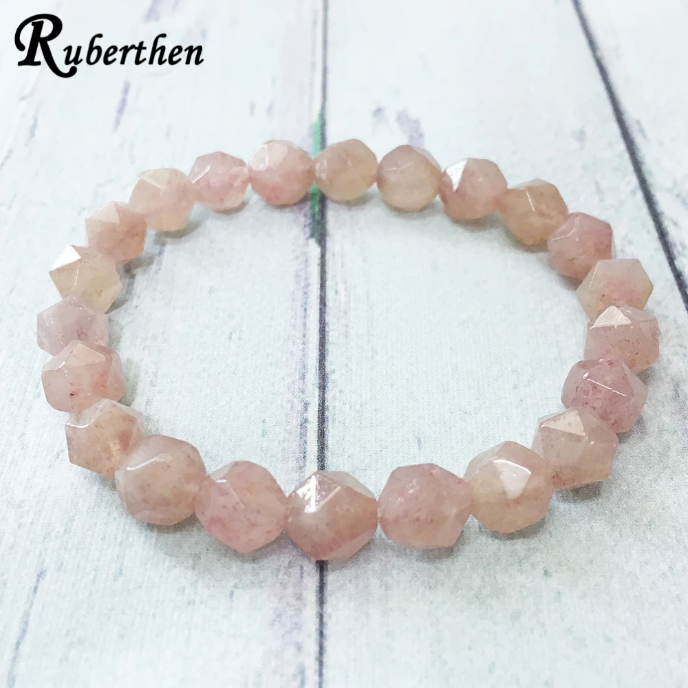 Ruberthen Designer Diamond Cut Strawberry Quartz Bracelet High Quality Feminine Energy Gemstone Bracelet Best Gift for Her