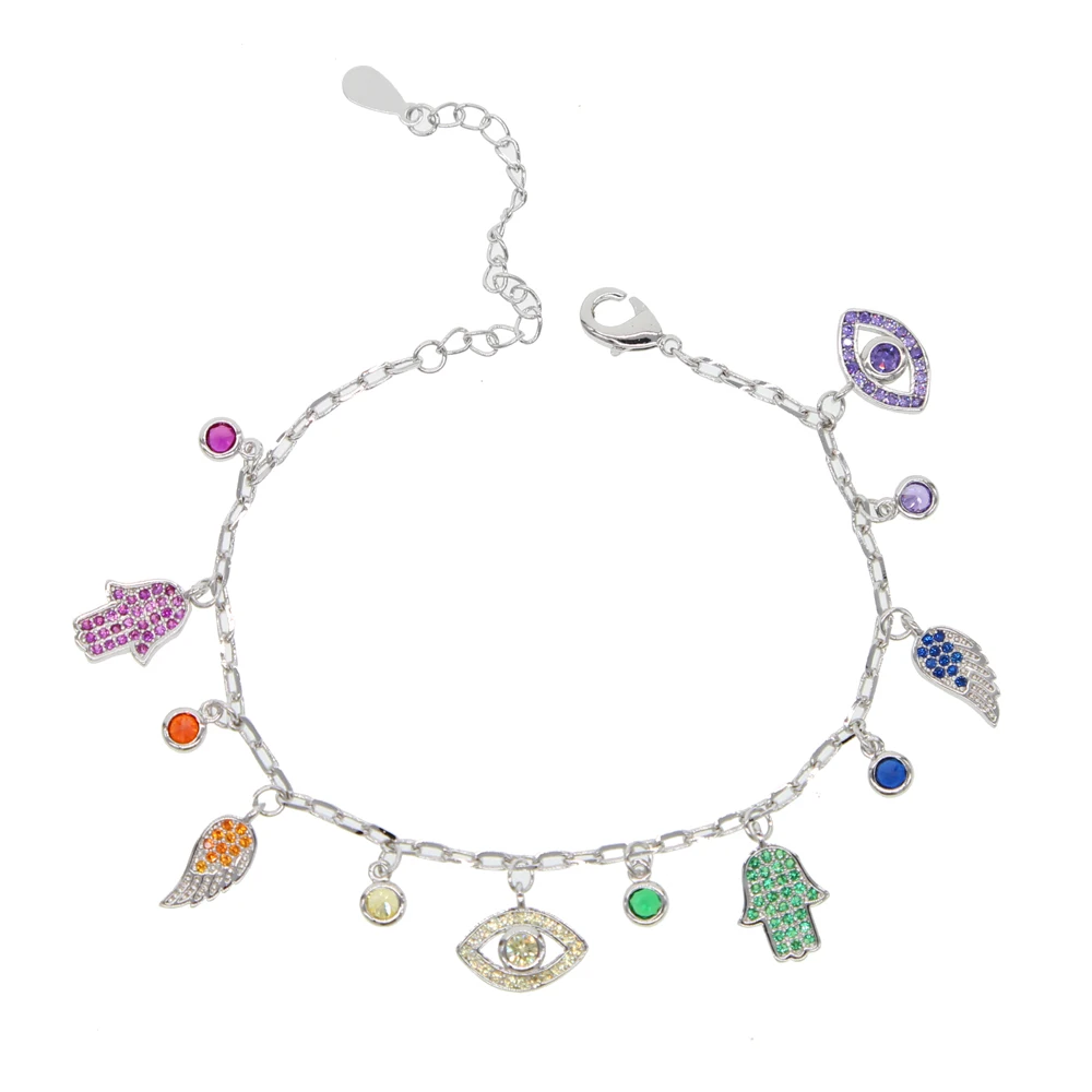 charm charming link chain bracelet silver plated gold color colorful cz paved lucky lovely charm women girl gift bracelets