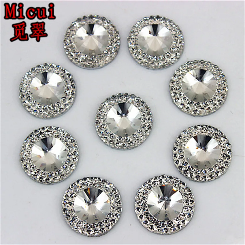 Micui 8/10/12/14/16/20mm Clear Color Round Flatback Resin Stone Beads Flatback Resin Rhinestone For DIY Wedding Decoration MC181