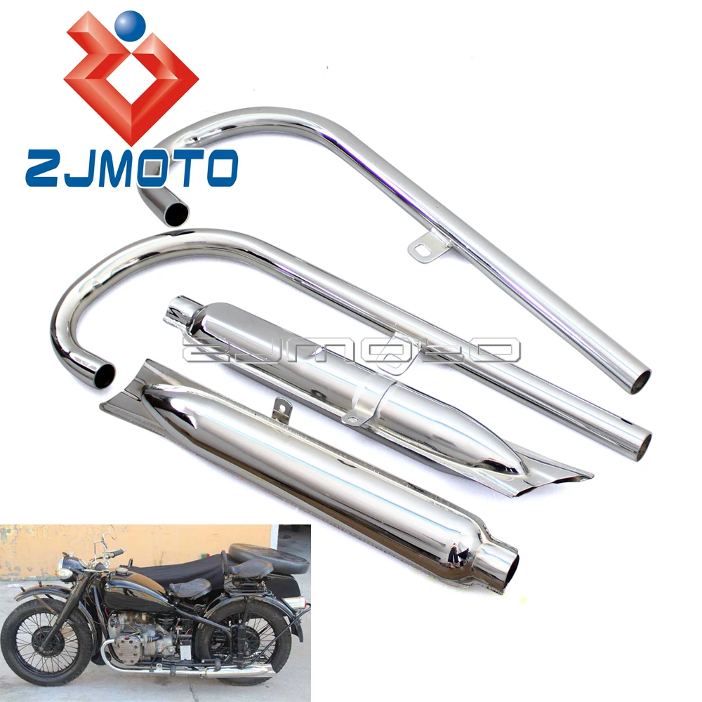 24HP Exhaust Muffler Pipe Assembly For BMW K750 M1 M72 R71 R12 CJ Dnepr MT12 Motorcycle Mufflers Chrome Fishtail Front & Rear