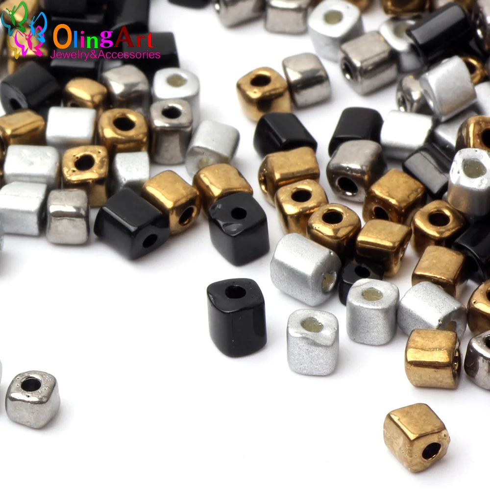 

OlingArt NEW Mixed color 3x4mm Square glass seed beads 85g bead Tube women earrings Bracelet choker necklace jewelry making