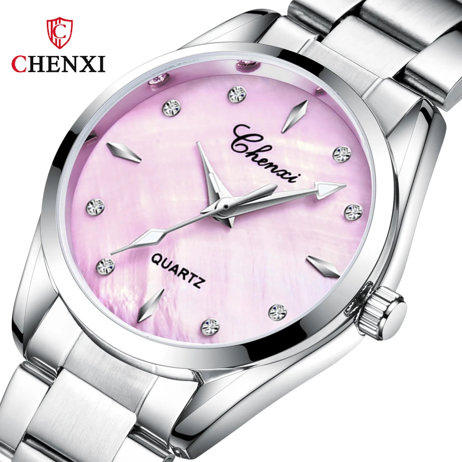 Fashion CHENXI Top Brand Women Watches Rhinestone Shell dial Clock Quartz Wristwatches Lady Luxury Full Steel Watch montre femme