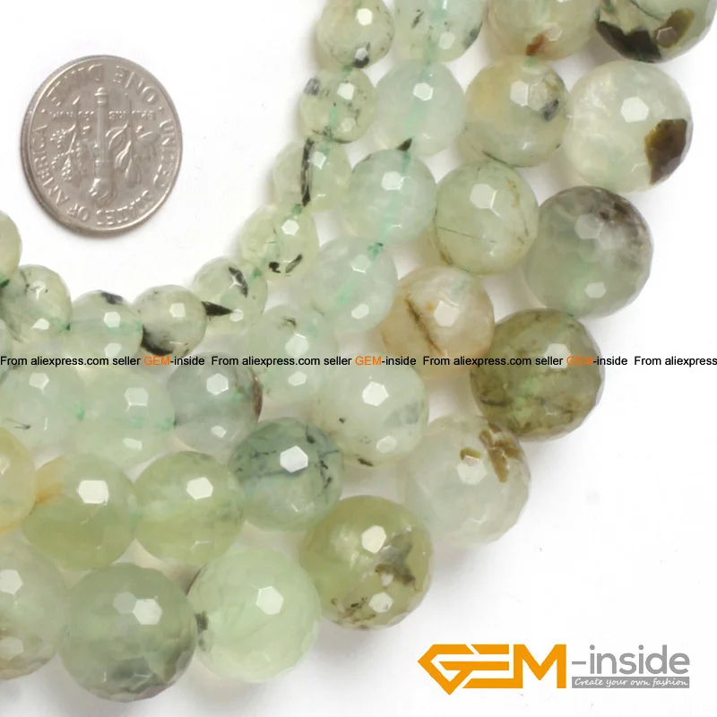 Round Faceted Prehnit e Beads,Selectable Size 8mm To 14mm,Natural Stone Beads For DIY Bracelet Making Strand 15