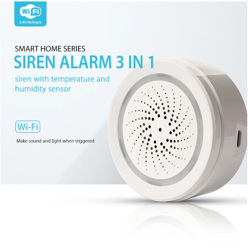 SMARSECUR Smart Wireless WiFi Siren Alarm Sensor USB Power tuya samrt life temperature and  humidity sensor