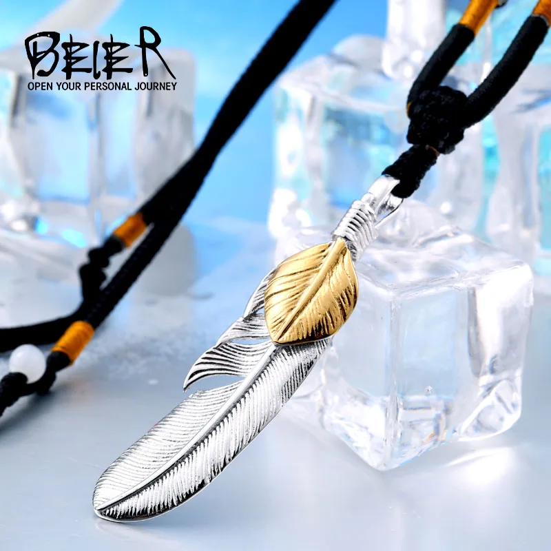 Beier 316L Stainless Steel pendant necklace  exqusite feather pendant for gift jewelry  LLBP8-187P