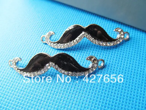 5pcs Bling Bling Black Enamal Metal Mustache Connector Charm/Finding,Dotted 27pcs White Rhinestone,DIY Accessory Jewelry Making