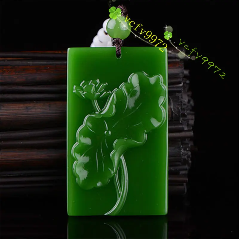 Collar con colgante de loto Jadeíta verde Natural de moda amuleto de la suerte tallado a mano caliente