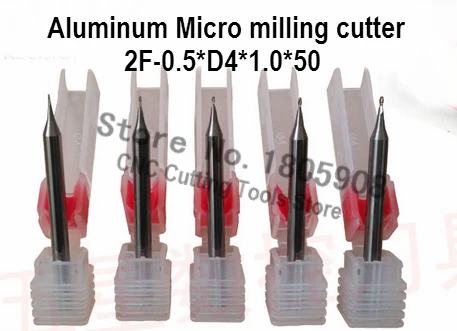 Micro cortador de carboneto, 1 peça, 2 sulcos 2f-0.5*4*1.0*50mm, fresa de liga de alumínio, máquina cnc, fresadora, ferramentas