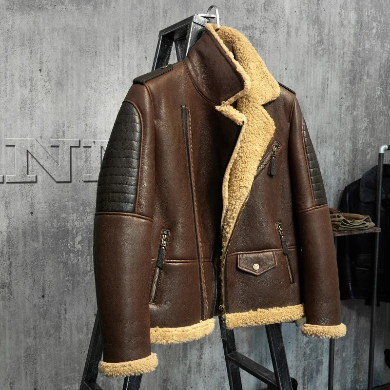 

Dark Brown B3 Jacket Men's Shearling Leather Jacket Original Flying Jacket Men's Fur Coat Aviation Leathercraft Pilots Coat