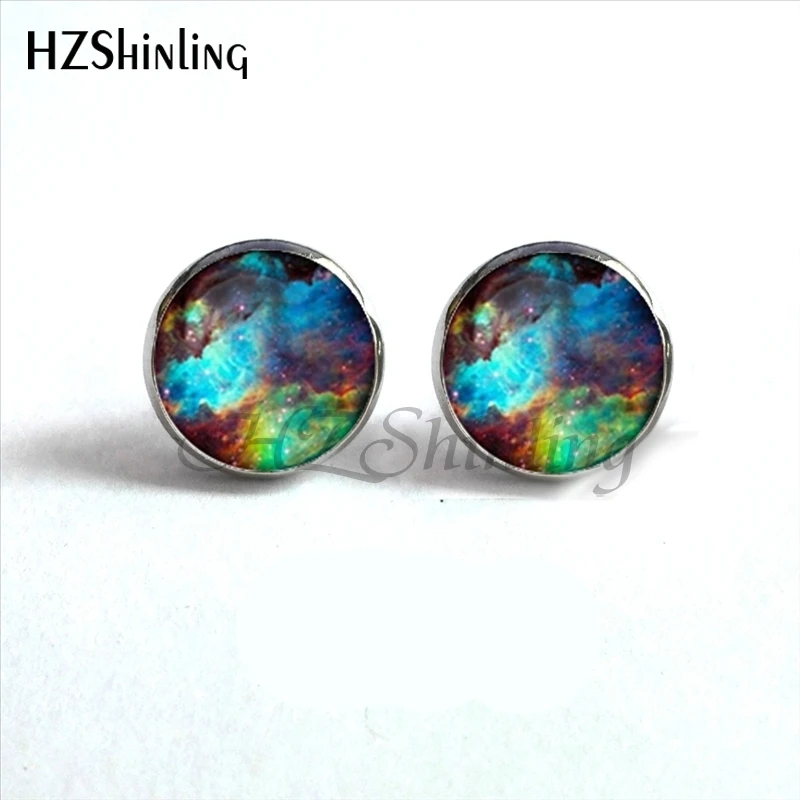 NES-0090  Galaxy Nebula Stud Earrings Outer Space Ear Studs Astronomy Jewelry Nebula Glass Dome Earrings For Women HZ4