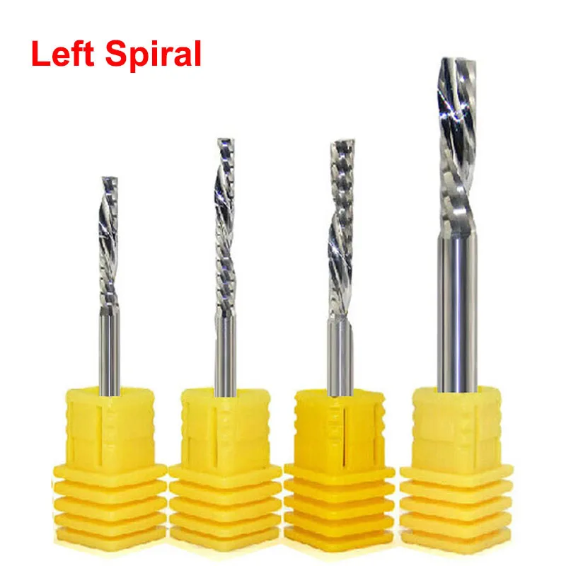 Sinistra A Spirale Fresa 3.175 millimetri 4 millimetri 6 millimetri 8 millimetri Shank 1 Flauto Router Bit Imbottiture Taglio In Metallo Duro CNC Fresa Strumento di Accessori